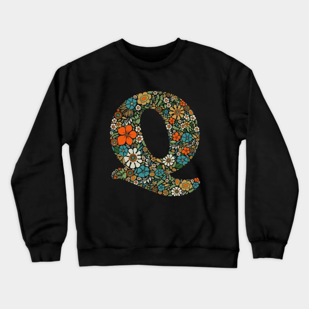 Hippie Floral Letter Q Crewneck Sweatshirt by zeljkica